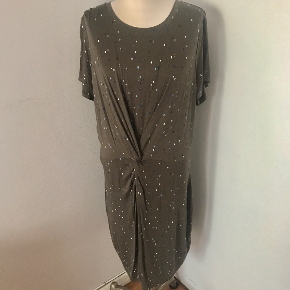New Dots Short Sleeve Faux Knot Dress 1X